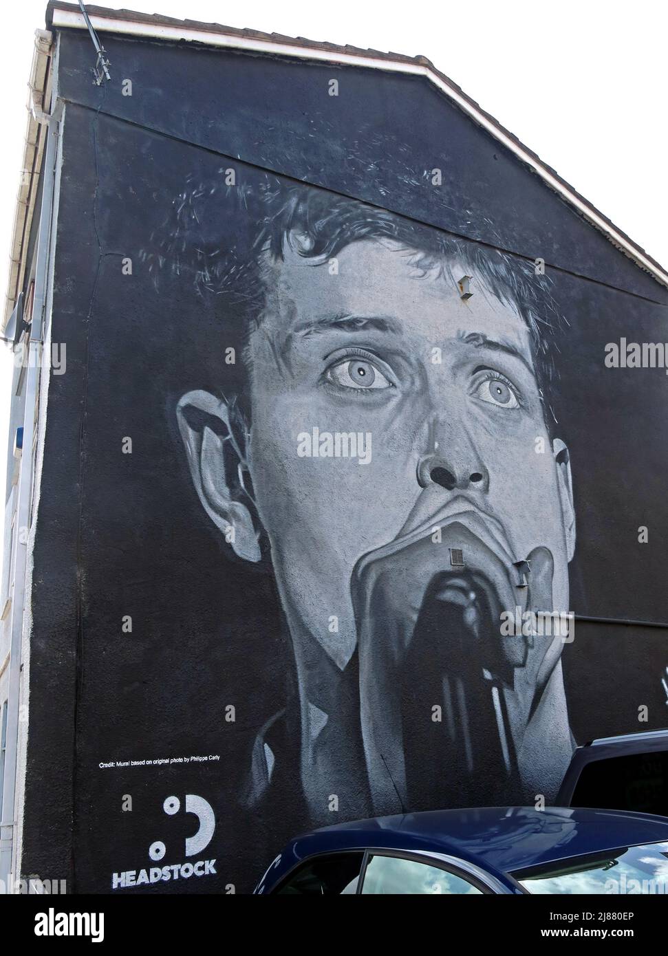 Ian Curtis Mural, cantante della Joy Division, 75 Port St, Manchester Northern Quarter, M1 2EG, di Akse, Dipinto da Aitch August2022 Foto Stock