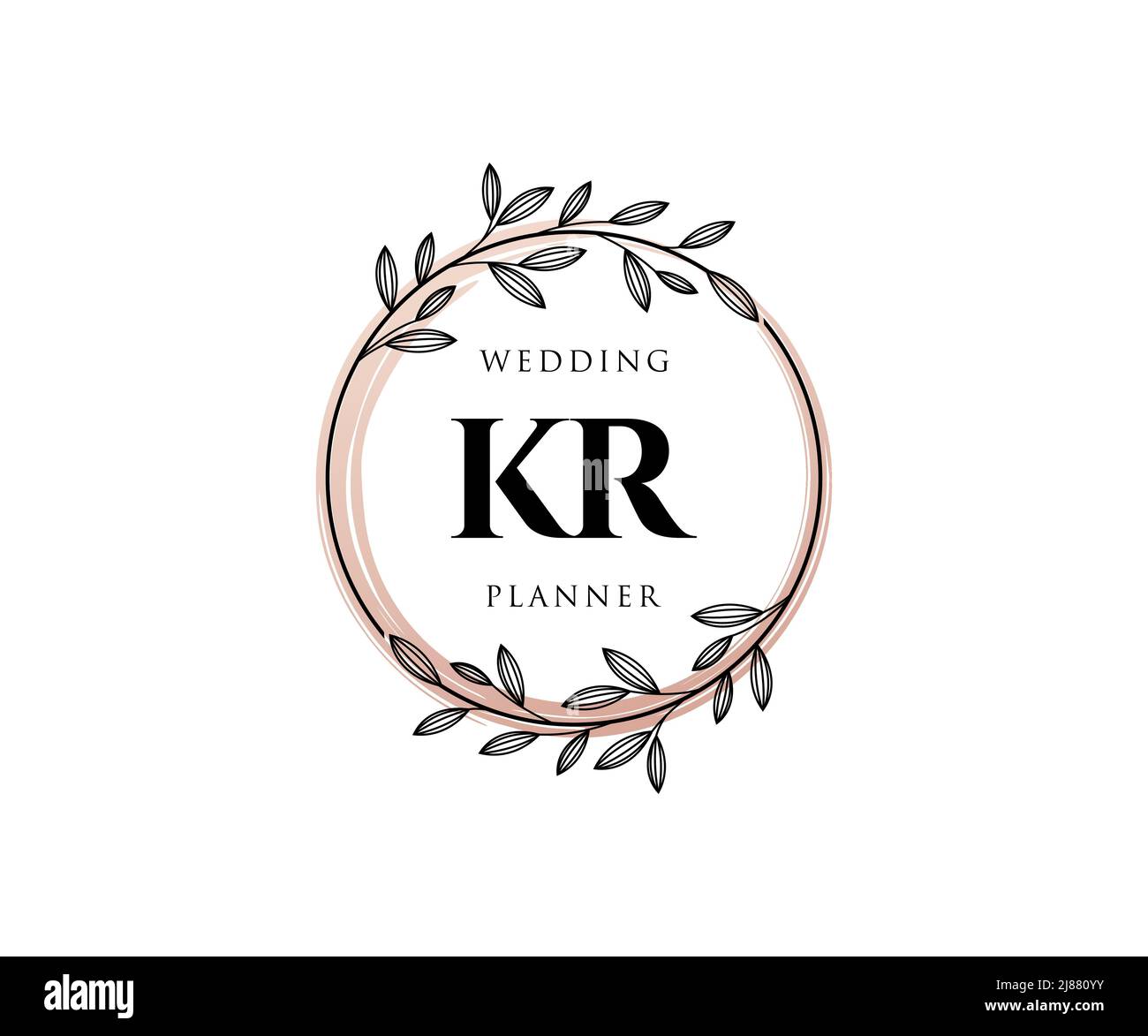 KR iniziali lettera Wedding monogramma collezione loghi, disegnati a mano moderni minimalistici e modelli floreali per carte di invito, Salva la data, elegante Illustrazione Vettoriale