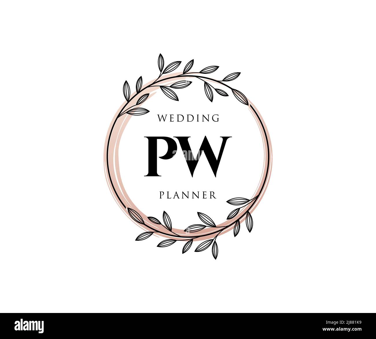PW iniziali lettera matrimonio monogramma collezione loghi, disegnati a mano moderni minimalistici e modelli floreali per carte di invito, Salva la data, elegante Illustrazione Vettoriale