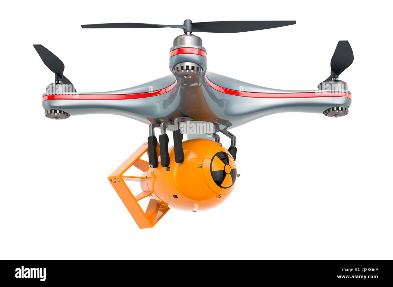 Drone militare con bomba atomica, 3D rendering isolato su sfondo bianco Foto Stock