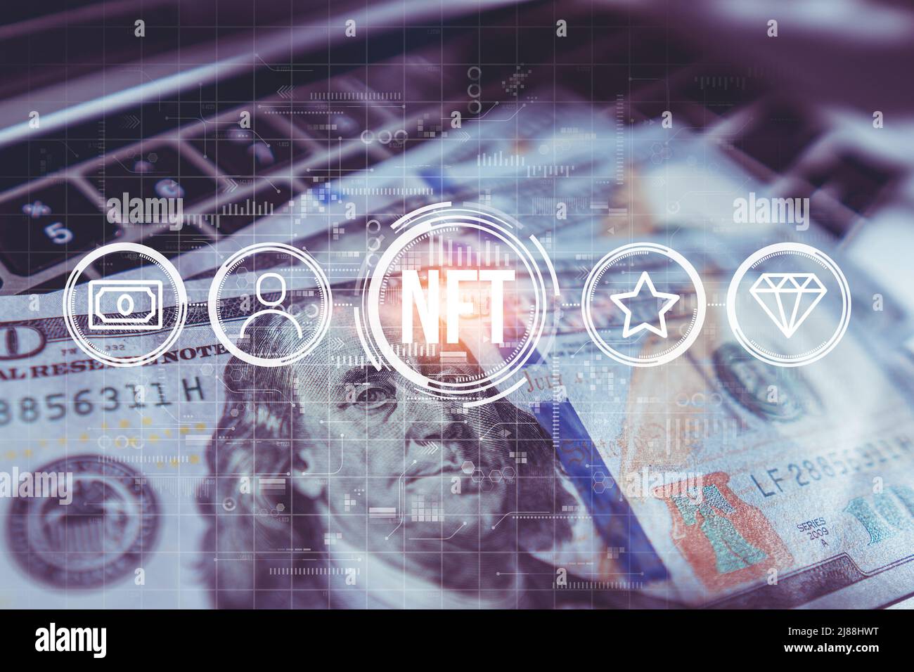 Token non-fungibile o NFT. Vendita di creatività elettronica Foto Stock