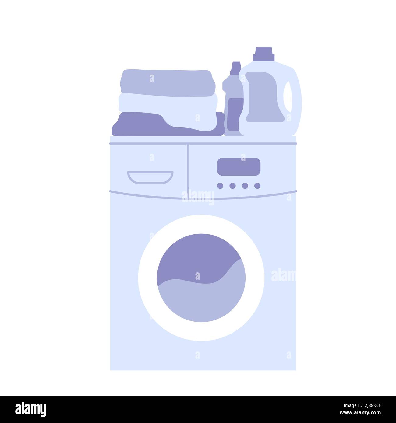 Lavatrice con abbigliamento pulito fresco e detergente liquido in polvere immagine vettoriale Illustrazione Vettoriale