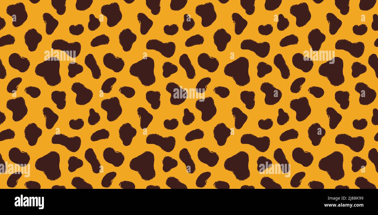 Pelle animale con inchiostro nero macchie disegnate a mano motivo senza cuciture. Texture fur leopardo o illustrazione vettoriale ghepardo. Illustrazione Vettoriale