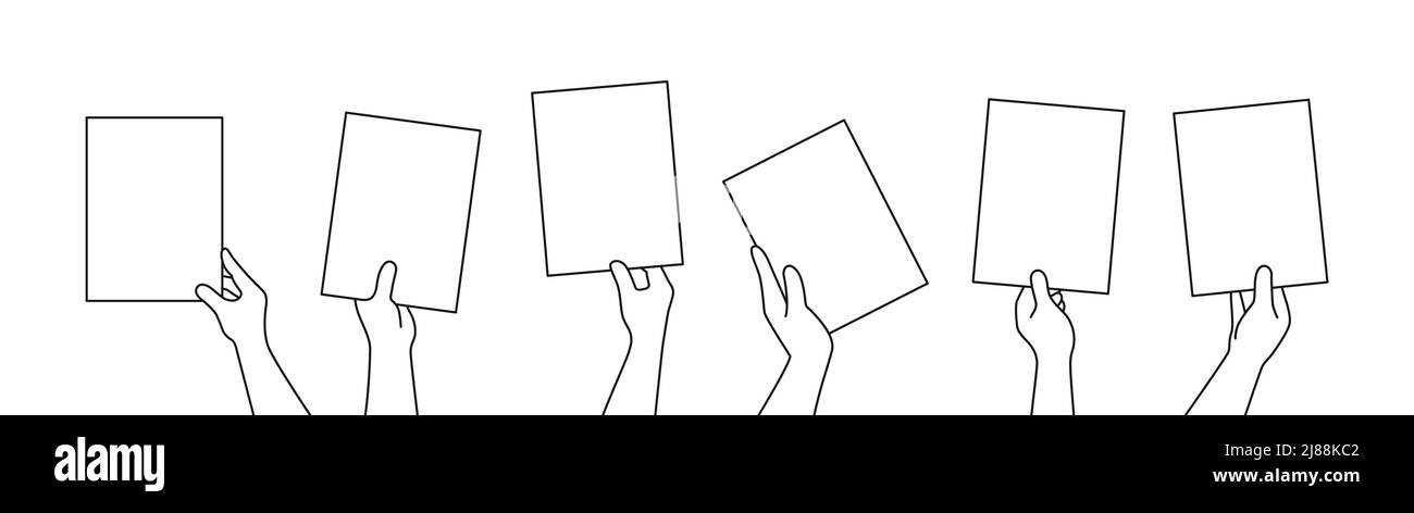 Mani che tengono isolato il foglio di carta vuoto stile set immagine vettoriale Illustrazione Vettoriale