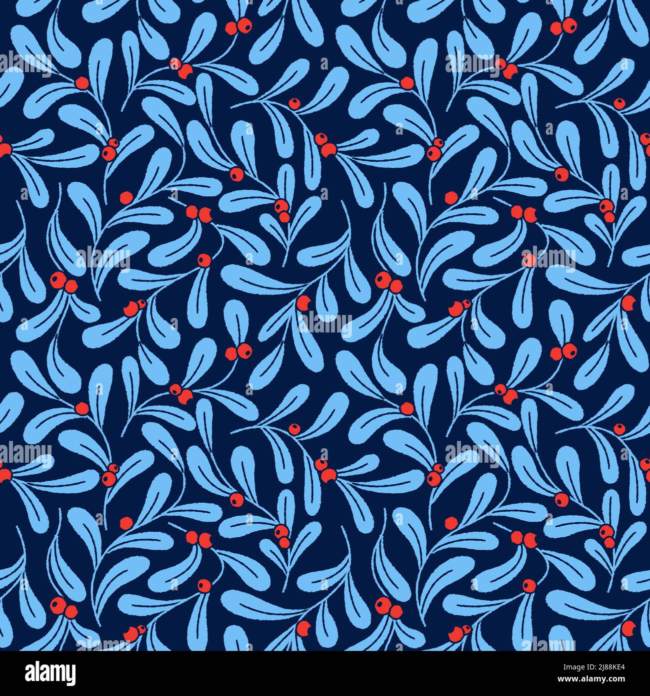 Sfondo floreale natalizio senza cuciture con rami di piante natalizie e bacche rosse. Motivo senza giunture ornato di vacanza con vettore effetto disegnato a mano Illustrazione Vettoriale