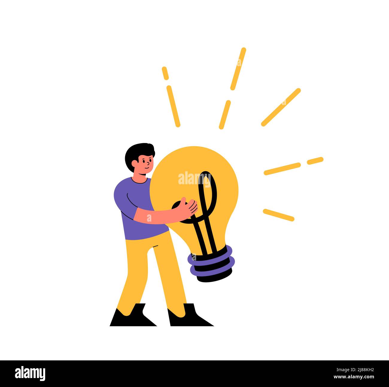 Uomo tenere uomo tenere un grande lampadina illustrazione vettoriale. Concetto astratto grande idea di affari sotto forma di una lampadina dopo il brainstorming Illustrazione Vettoriale