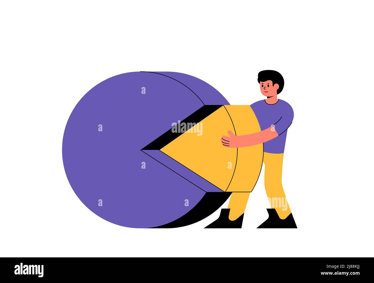 Man prende un pezzo da illustrazione vettoriale a grafico circolare. Concetto astratto ottenere una quota di reddito di investimento Illustrazione Vettoriale