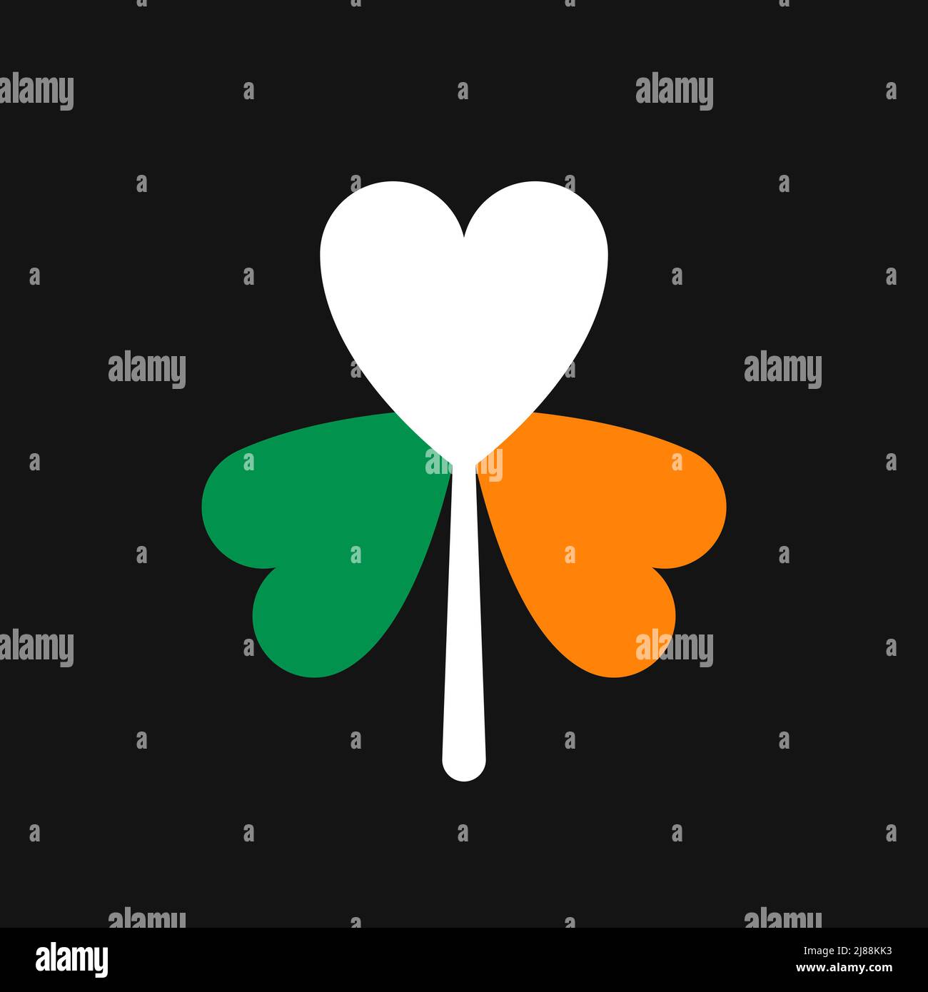 Immagine vettoriale della bandiera irlandese a forma di cuore di trifoglio Illustrazione Vettoriale