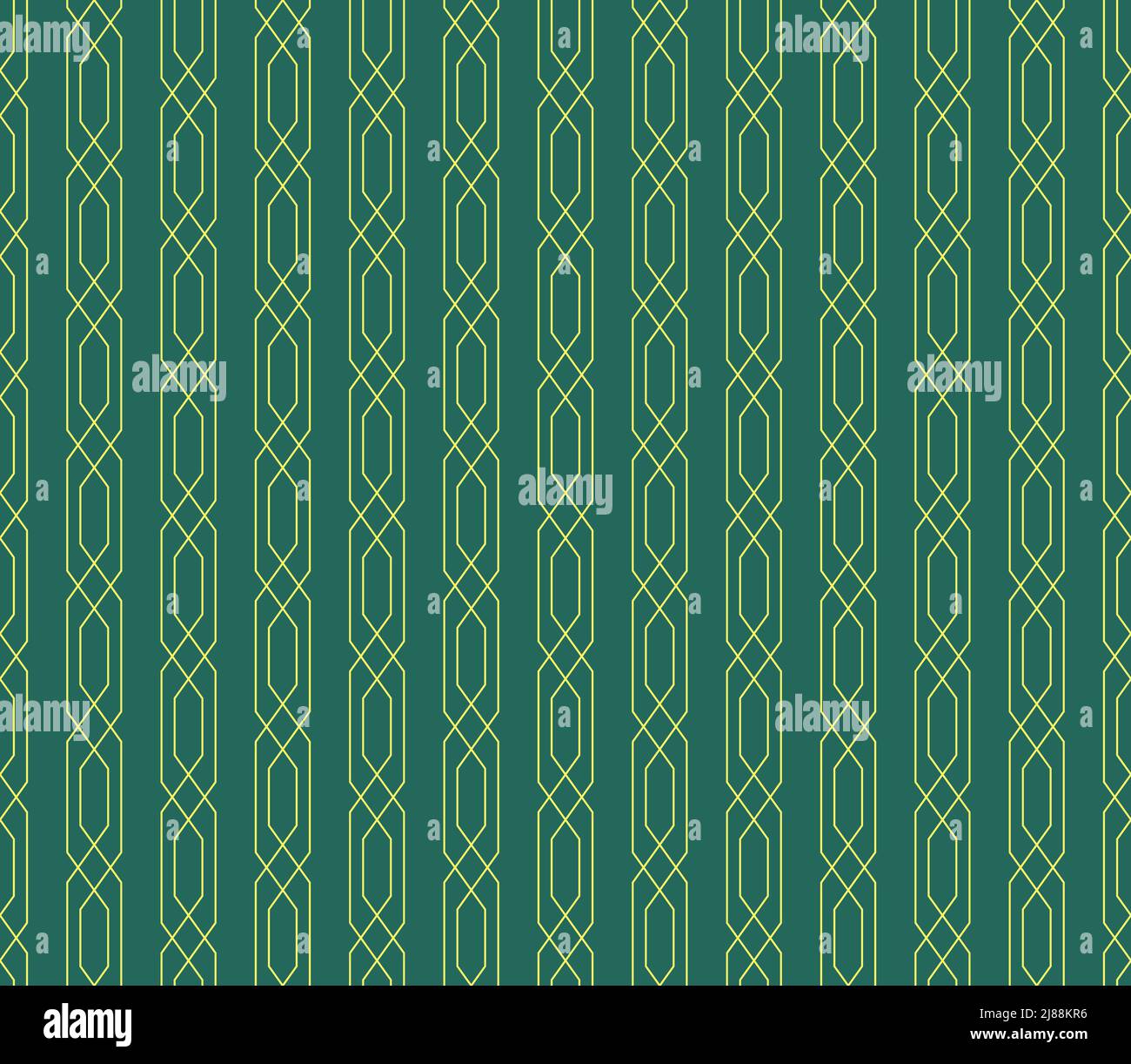 Motivo geometrico retrò senza cuciture con rhombus a linee incrociate. Stile vintage Golden Outline per sfondo verde Illustrazione Vettoriale