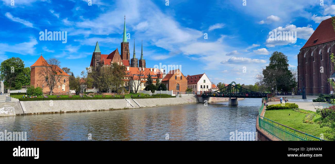 Ponte a isola Tumski, Wroclaw, Polonia Foto Stock