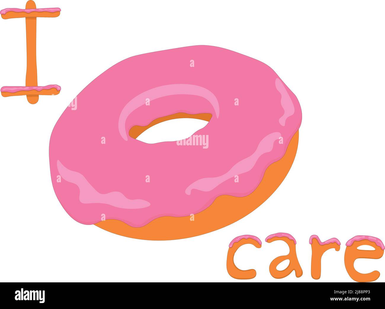 I donut cura arte disegno divertente iscrizione vettore illustrazione Illustrazione Vettoriale