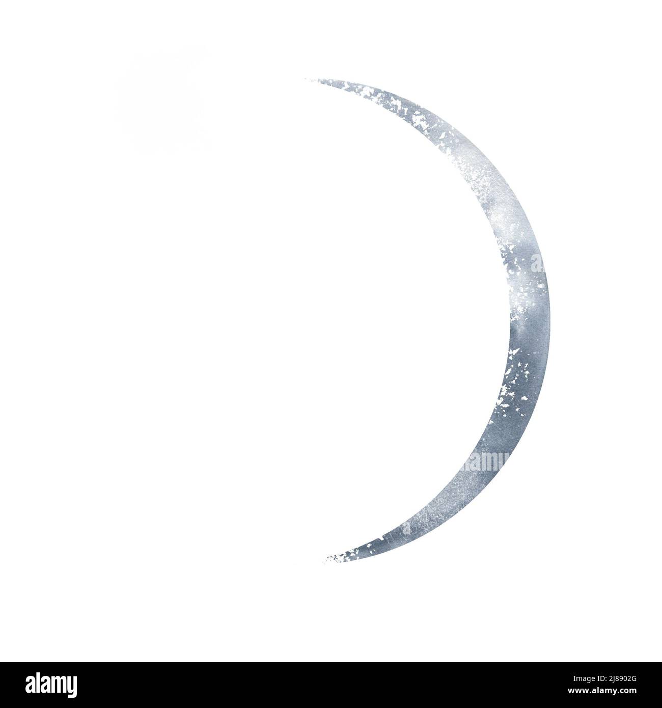 Mezzaluna ceretta. Luna acquerello disegno a mano. Immagine monocromatica di un satellite della terra su uno sfondo isolato. Superficie del corpo dello spazio Foto Stock