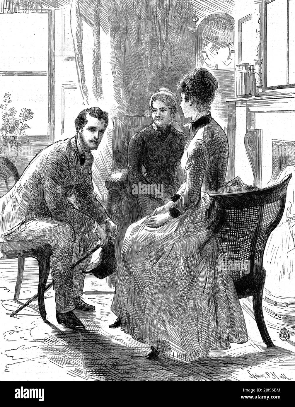 ''quell'infelice matrimonio, di Francis Eleanor Trollope," e che cosa dici alla mia notizia, Miss Cheffington?" ', 1888. Da, 'il grafico. Un giornale settimanale illustrato Volume 38. Da luglio a dicembre, 1888'. Foto Stock