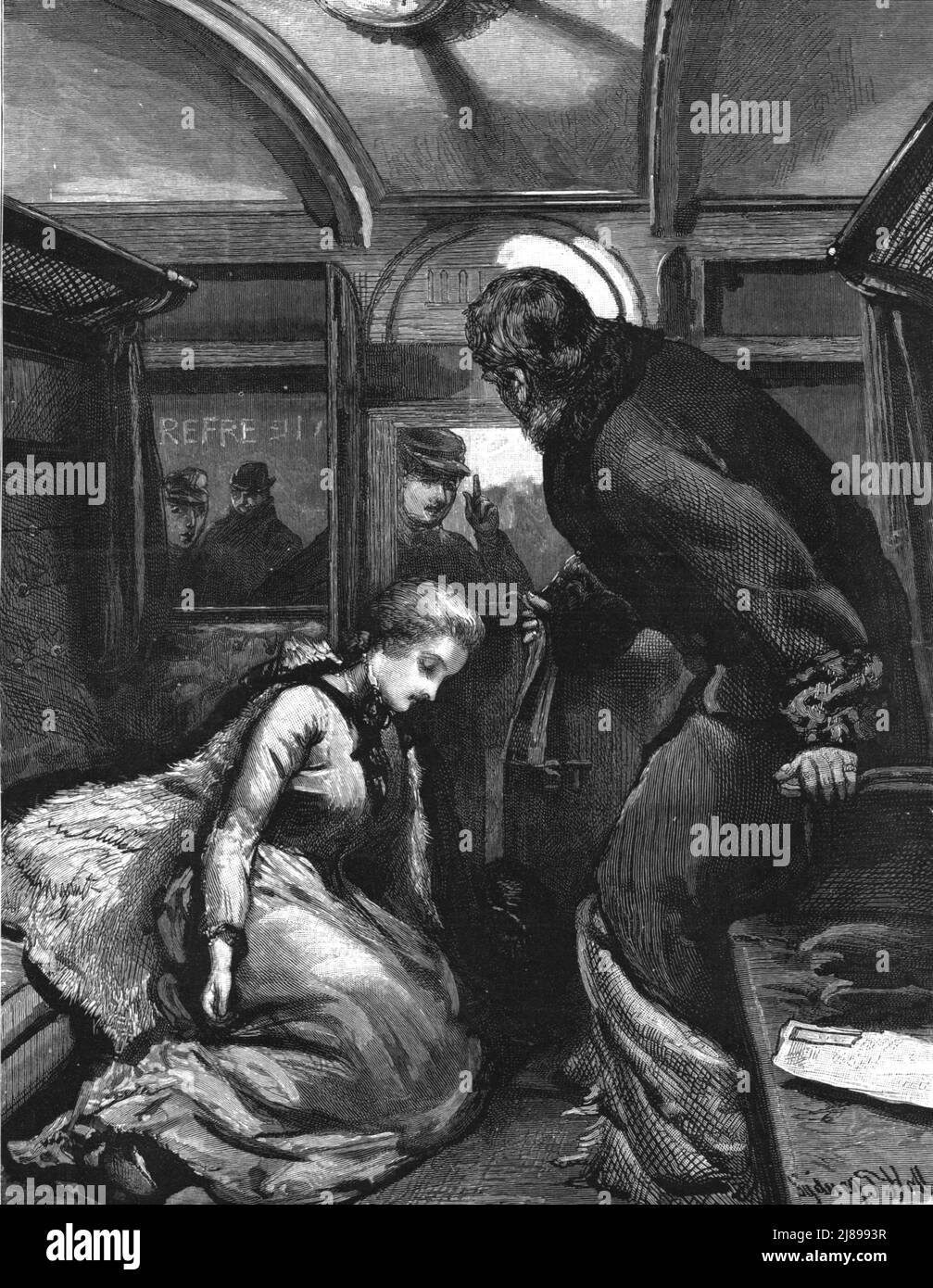 ''quell'infelice matrimonio, di Francis Eleanor Trollope; May era in una sciamonata morta come il treno si spostò lentamente nella stazione a Wendhurst Junction ', 1888. Da, 'il grafico. Un giornale settimanale illustrato Volume 38. Da luglio a dicembre, 1888'. Foto Stock