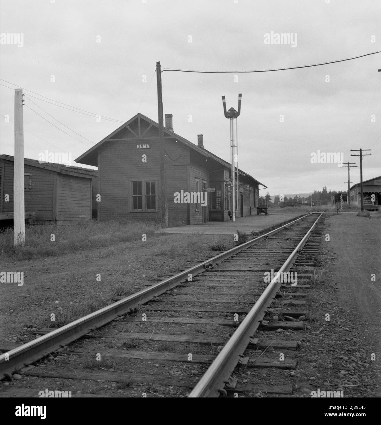 Western Washington, Grays Harbor County, Elma. Stazione ferroviaria della città occidentale di Washington. Foto Stock