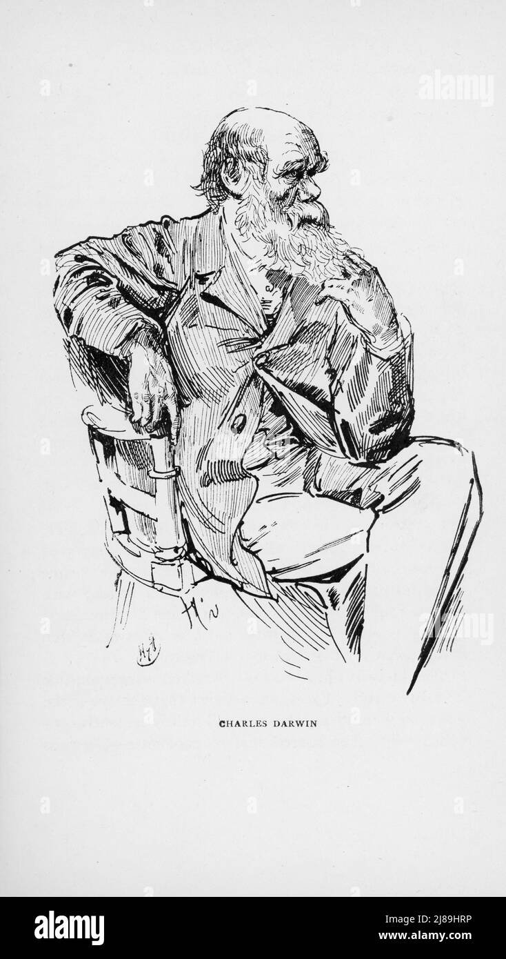 Charles Darwin (1809-1882), 1924. Di Harry Furniss (1854-1925). Charles Robert Darwin (1809-1882), naturalista inglese, geologo e biologo, noto per i suoi contributi alla biologia evolutiva. Foto Stock