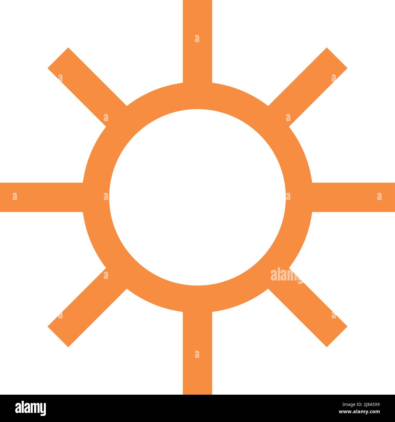 Icona arancione con silhouette solare. Vettore di controllo della luminosità. Vettore modificabile. Illustrazione Vettoriale