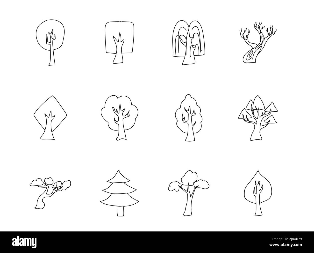 Albero icone vettoriali lineari disegnate a mano Illustrazione Vettoriale