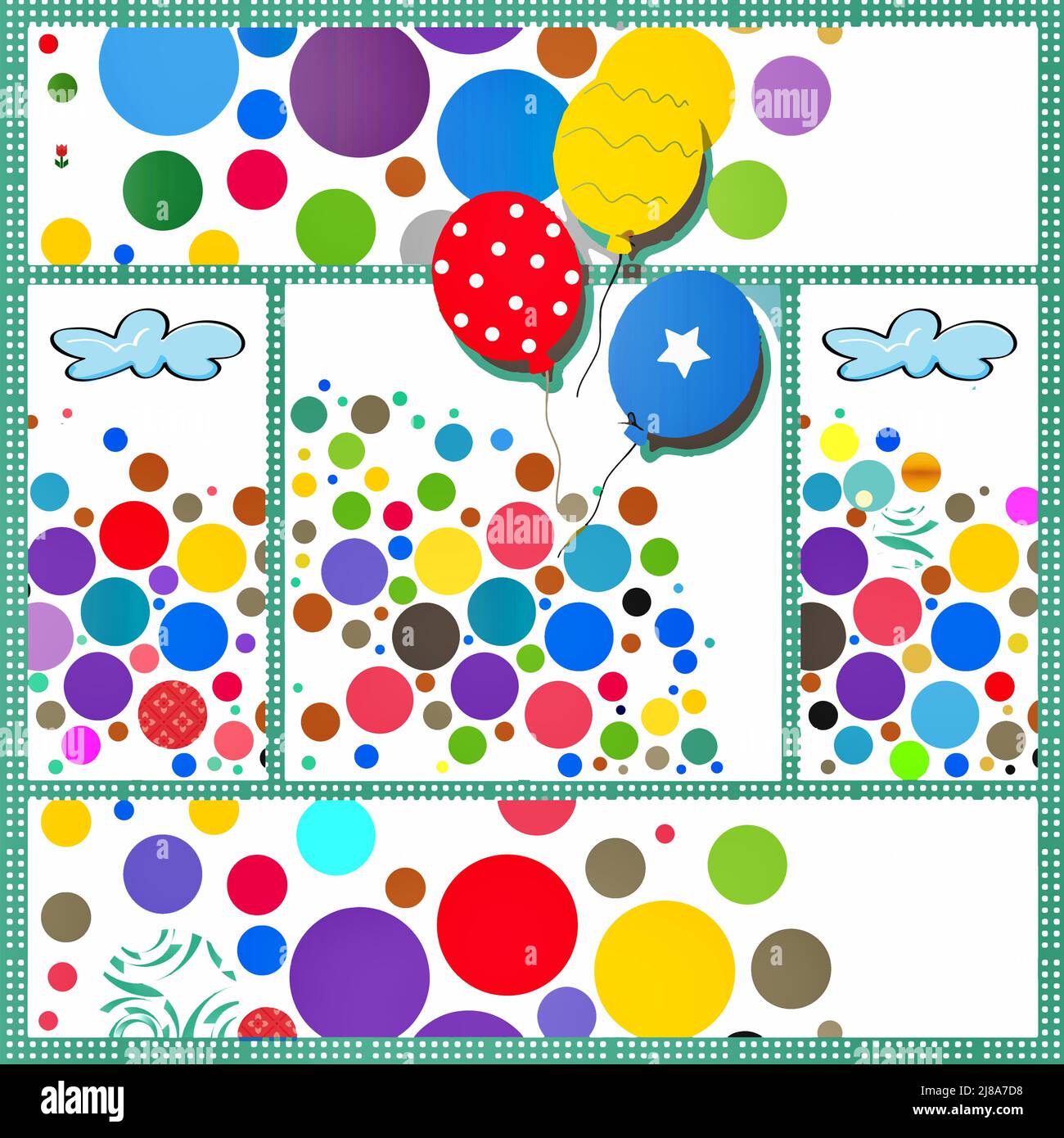 Punti Polka. Un collage di palloni e palloni polka multicolore in un'illustrazione. Immagine stock. Foto Stock