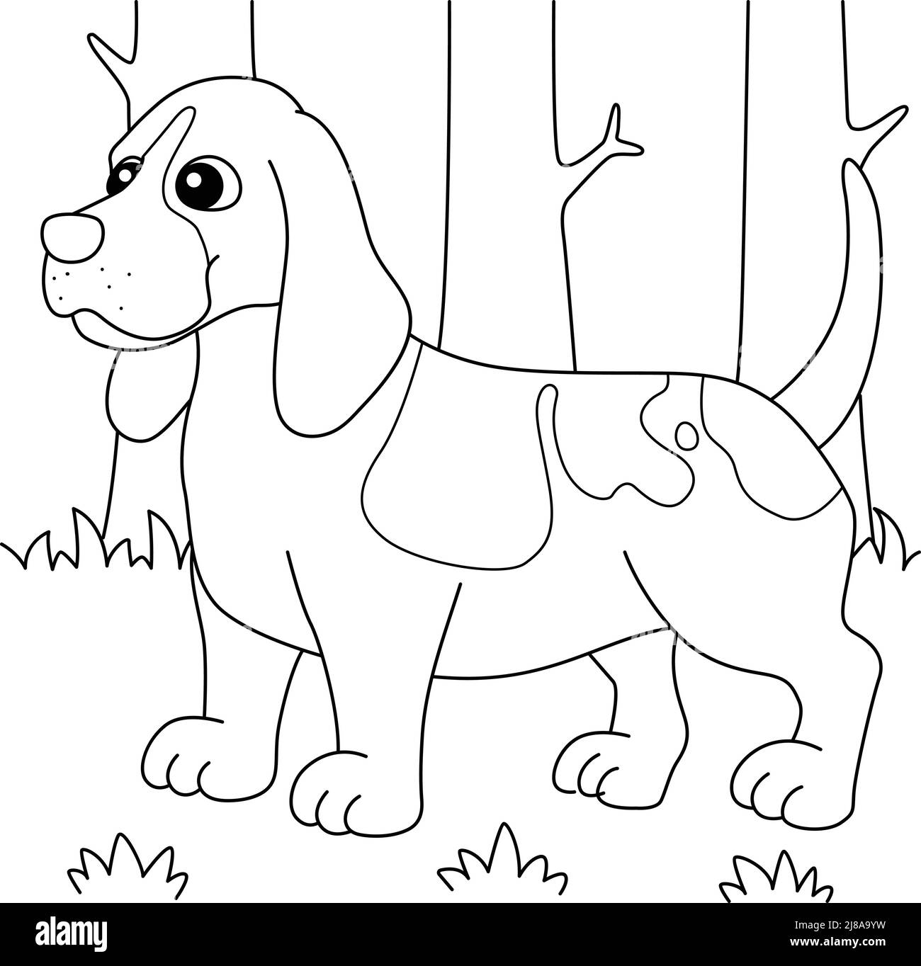 Basset Hound Dog Coloring Page per bambini Illustrazione Vettoriale