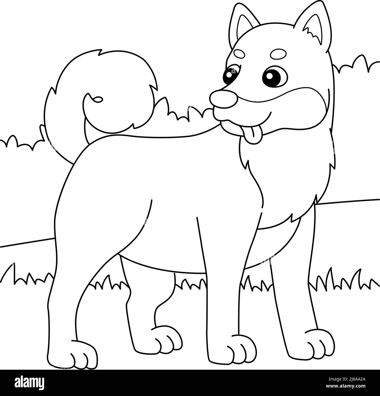 Shiba Inu Dog Coloring Page for Kids Illustrazione Vettoriale