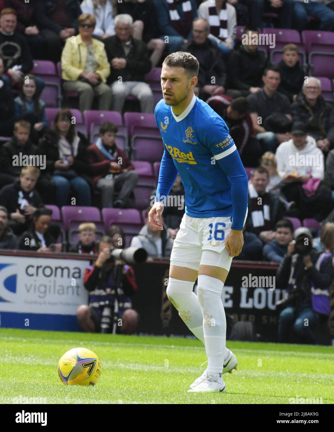 Tynecastle Park Edinburgh.Scotland UK .14th May 22. Hearts vs Rangers Cinch Premiership Match. Rangers' Aaron Ramsey Credit: eric mccowat/Alamy Live News Foto Stock