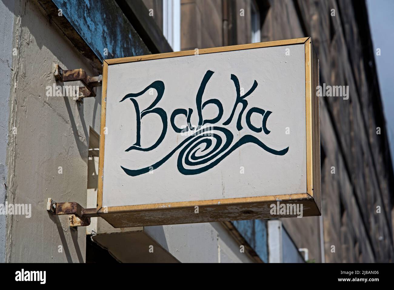 Babka firma fuori un panificio artigianale a Edimburgo, Scozia, Regno Unito Foto Stock
