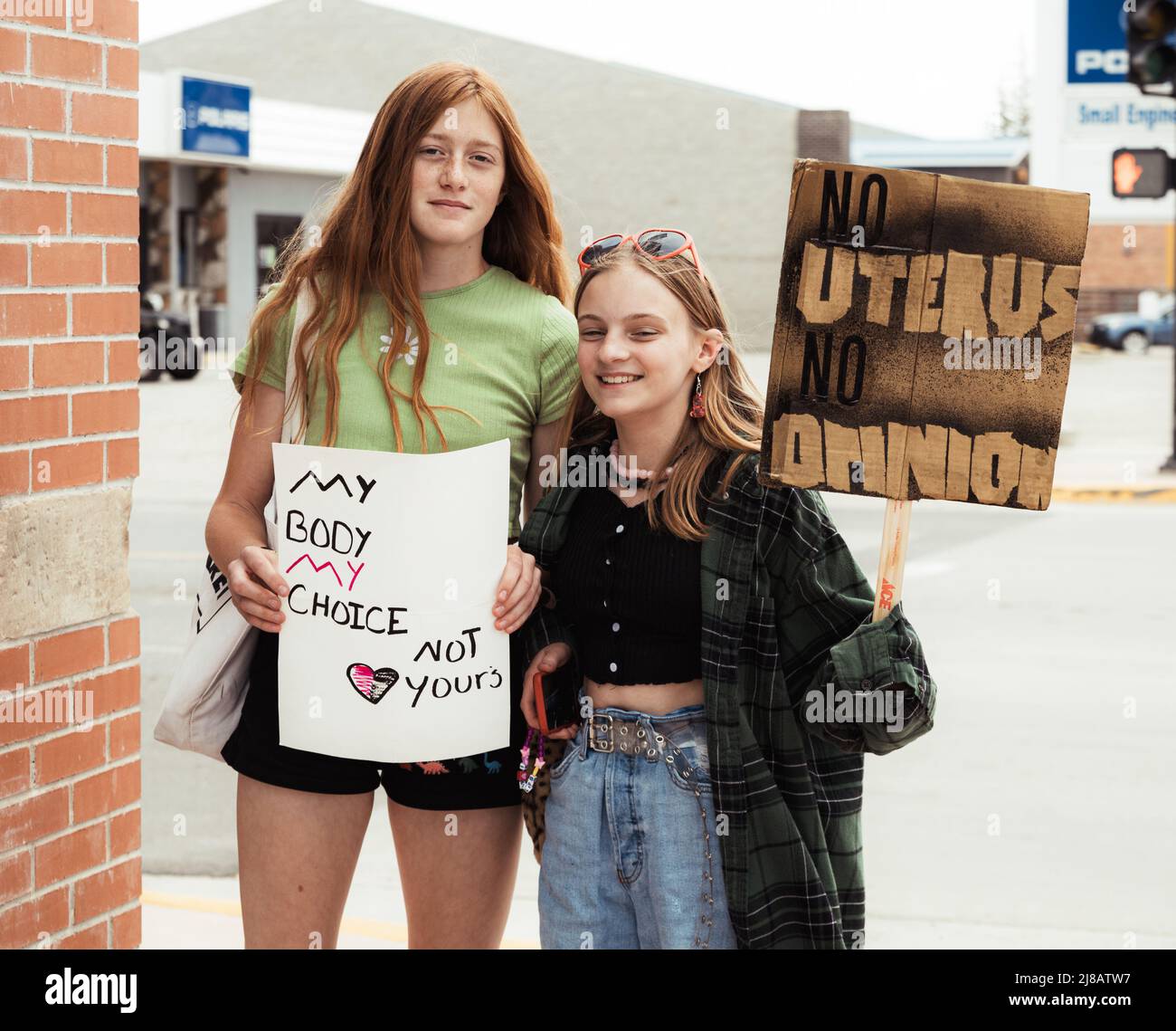 Dimostrazione a Lander Wyoming su Roe V. Wade anti-aborto pro-aborto Pro-vita Pro-Choice Foto Stock