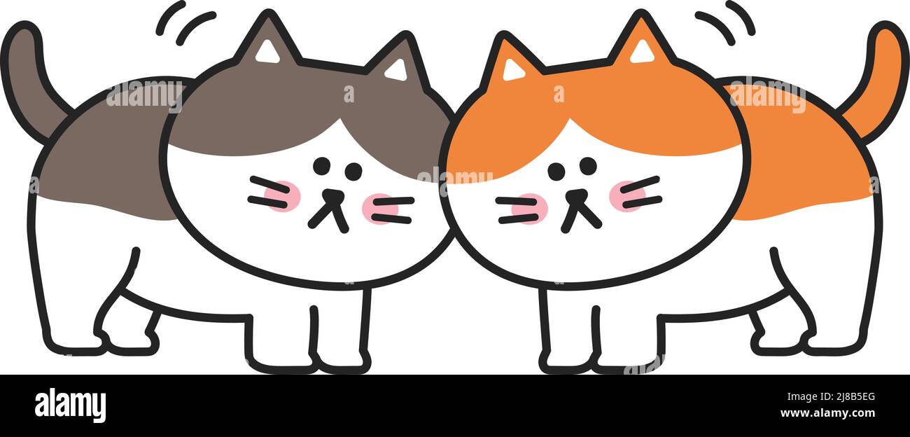 I gatti Tabby si sfregano a vicenda. Illustrazione vettoriale isolata su sfondo bianco. Illustrazione Vettoriale