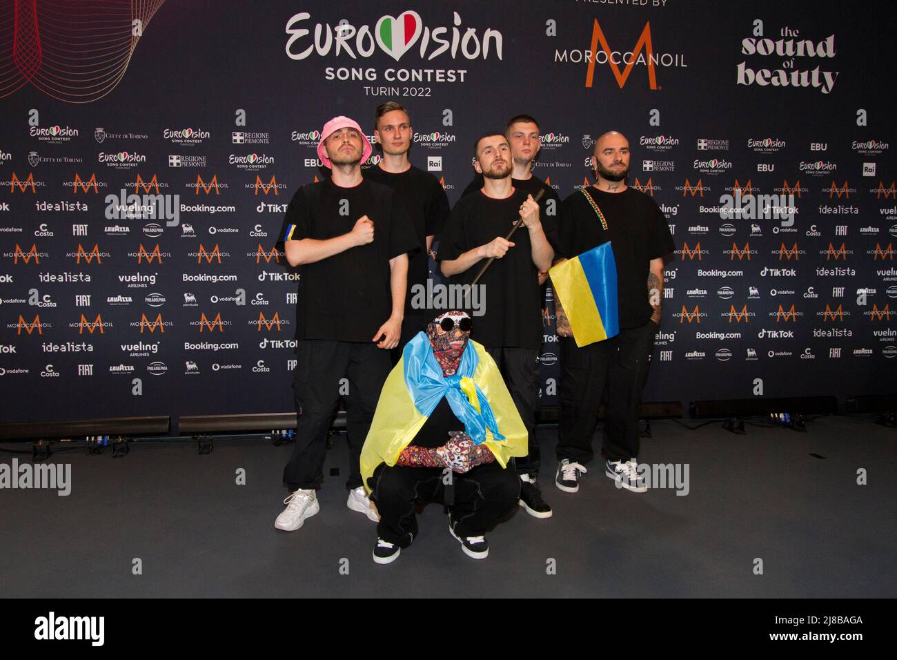 Torino, Italia. 15th maggio 2022. La band Ucraina Kalush Orchestra vince il Concorso di canzoni di Eurovisione 2022. Credit: Marco Destefanis / Alamy Live News Foto Stock