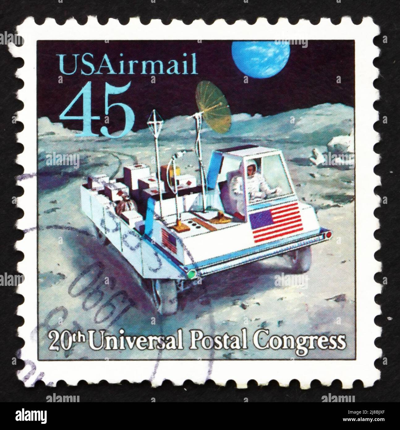 STATI UNITI D'AMERICA - CIRCA 1989: Un francobollo stampato negli Stati Uniti mostra Moon Rover, futuristico Mail Delivery, circa 1989 Foto Stock