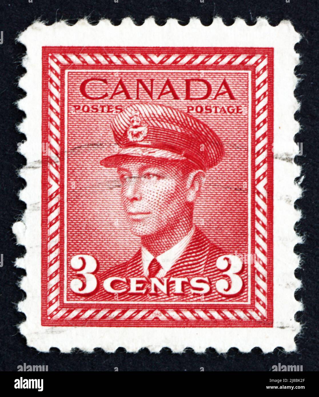 CANADA - Circa 1942 un timbro stampato in Canada mostra il re George VI, re d'Inghilterra, circa 1942 Foto Stock