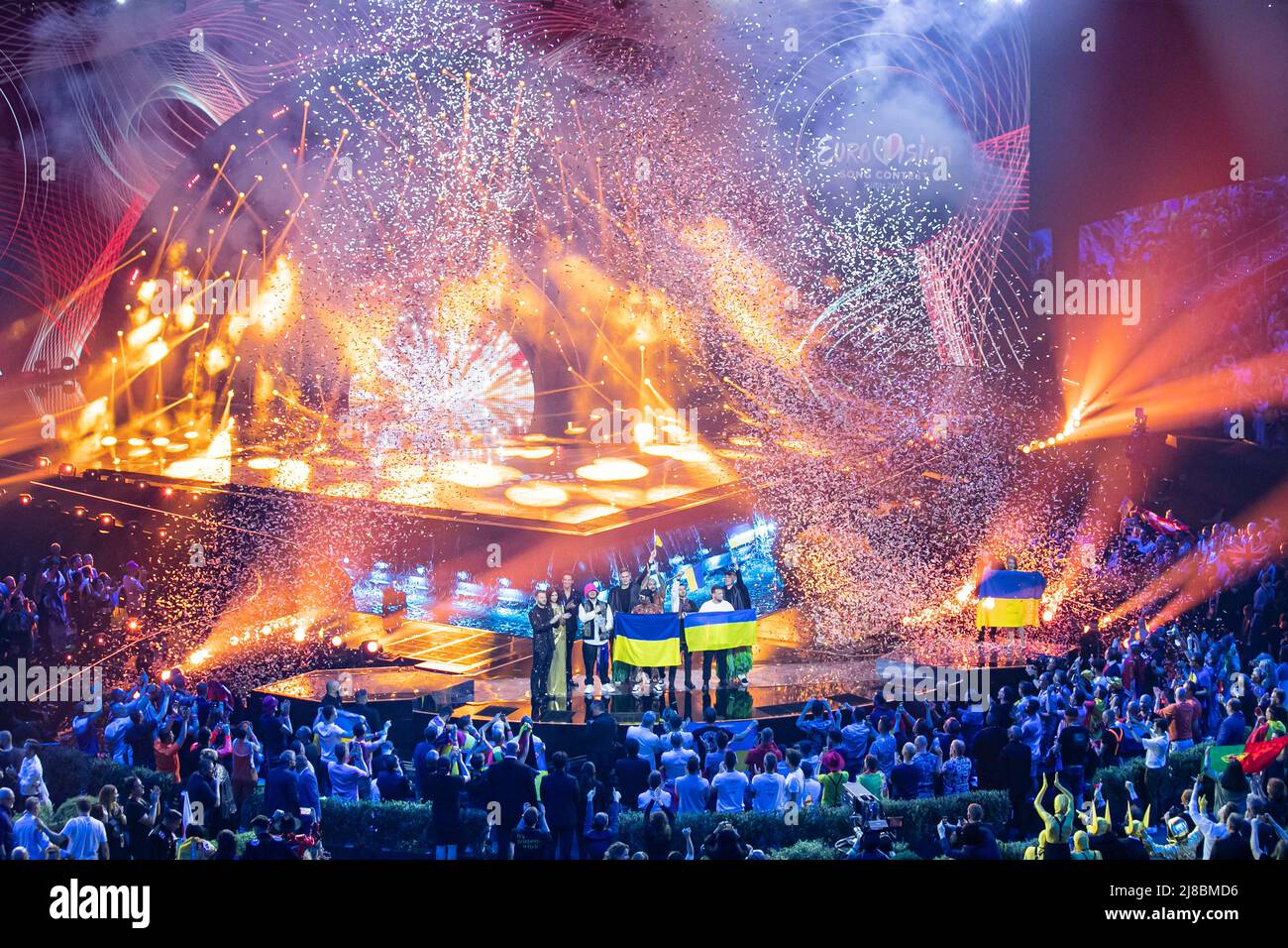 La Kalush Orchestra per l'Ucraina vince la finalissima del Concorso Eurovision Song. Torino (Italia) il 14th maggio 2022. Foto di Marco Piovanotto/ABACAPRESS.COM Foto Stock