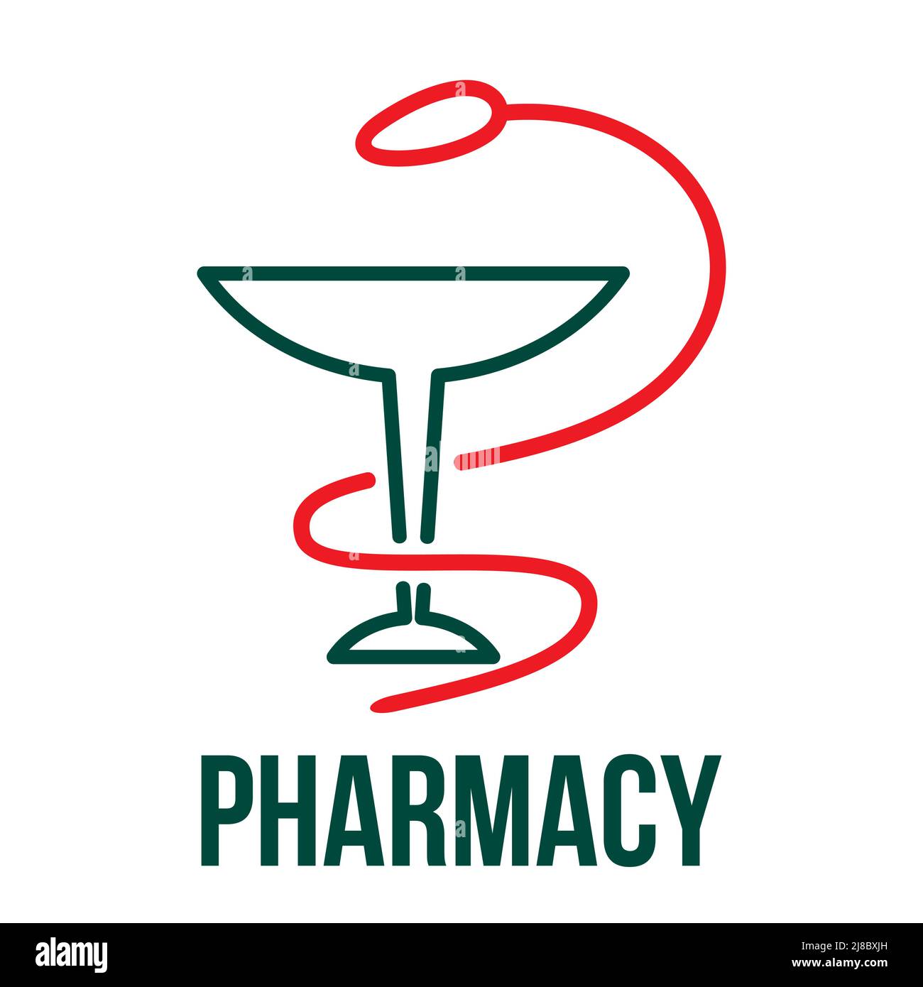 Icona farmacia con simbolo Caduceus. Icona medica e sanitaria su sfondo bianco. Tratto vettoriale modificabile. Illustrazione Vettoriale