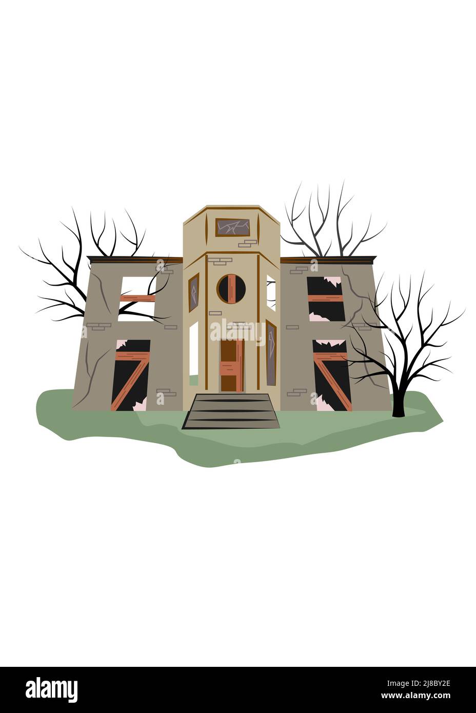 illustrazione in stile di design piatto sul tema dell'esterno della vecchia casa. Illustrazione Vettoriale