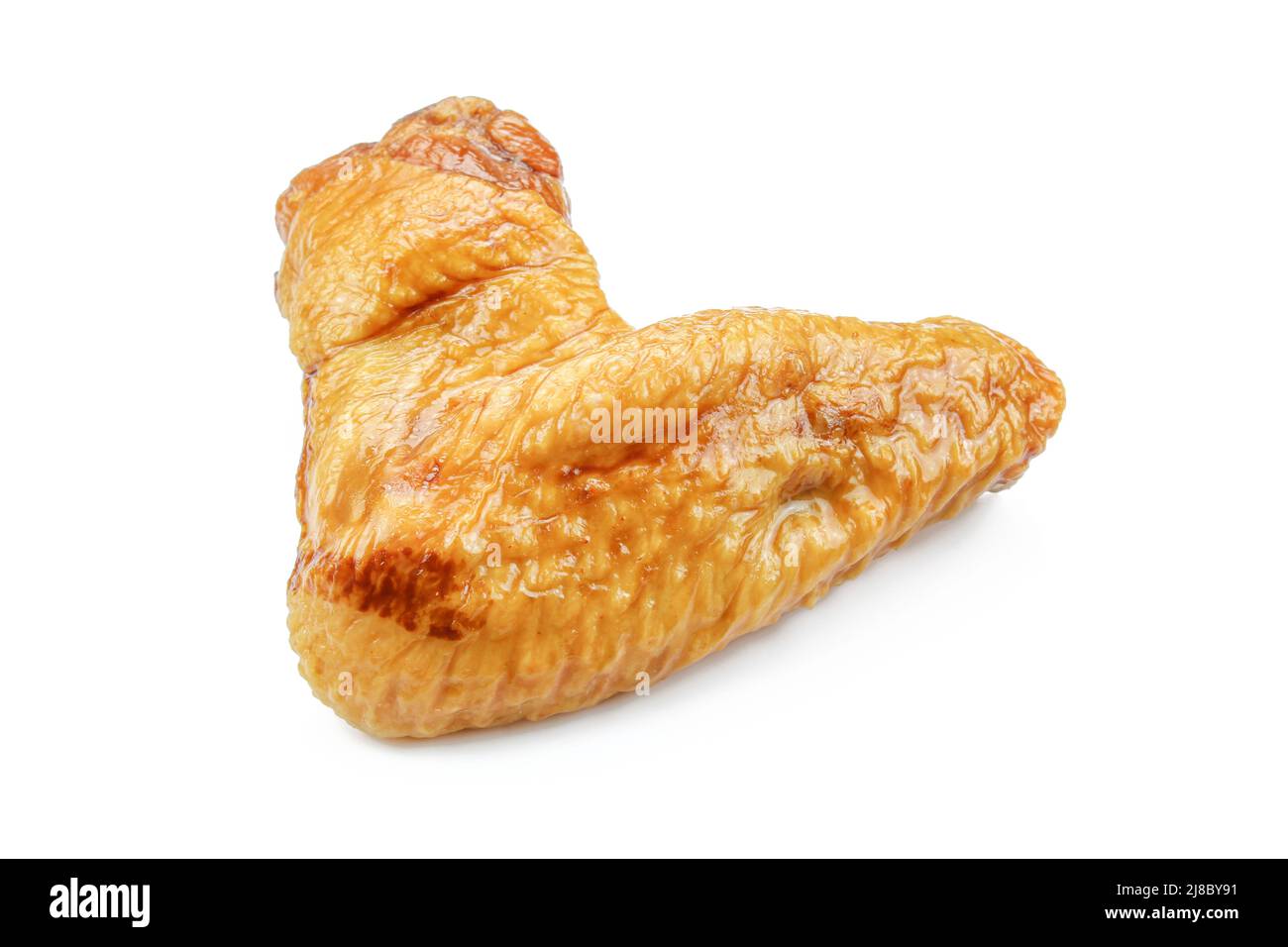 Un'ala di pollo bollita e affumicata isolata su sfondo bianco Foto Stock