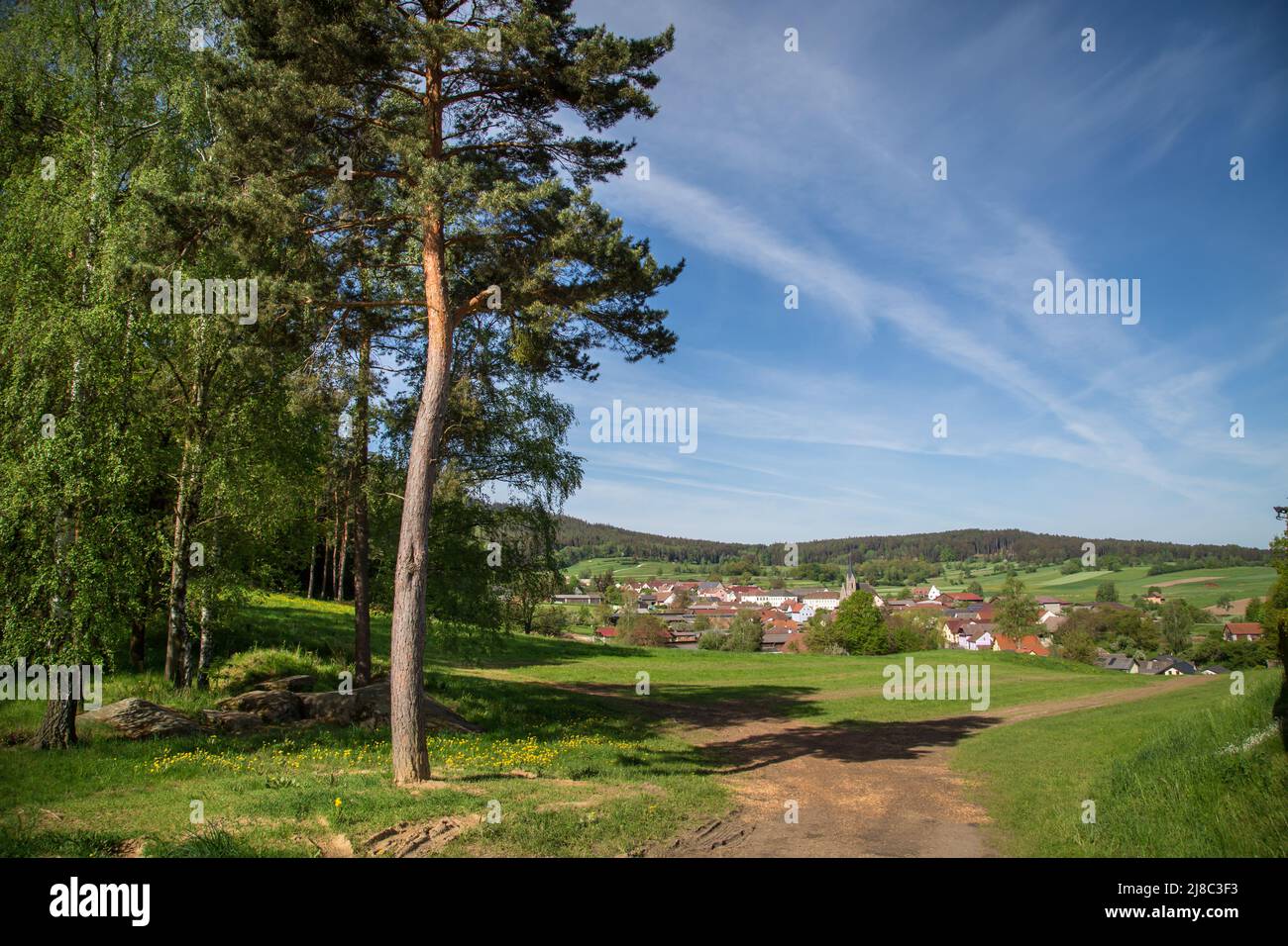 Erlebnisweg Heinrichs, un percorso escursionistico nel Waldviertel - vista su Heinrichs Foto Stock