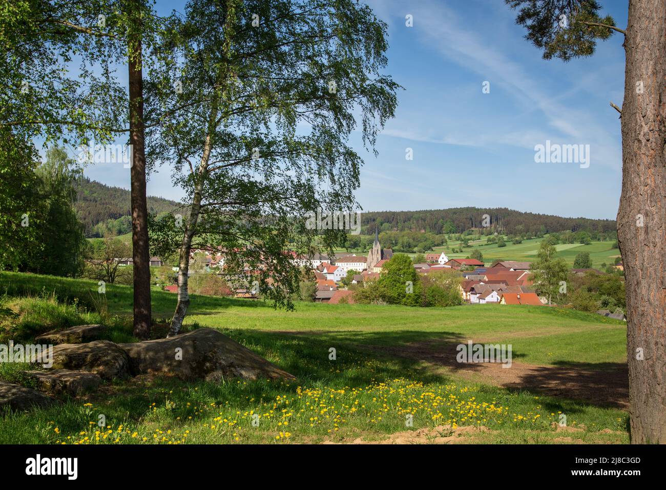 Erlebnisweg Heinrichs, un percorso escursionistico nel Waldviertel - vista su Heinrichs Foto Stock