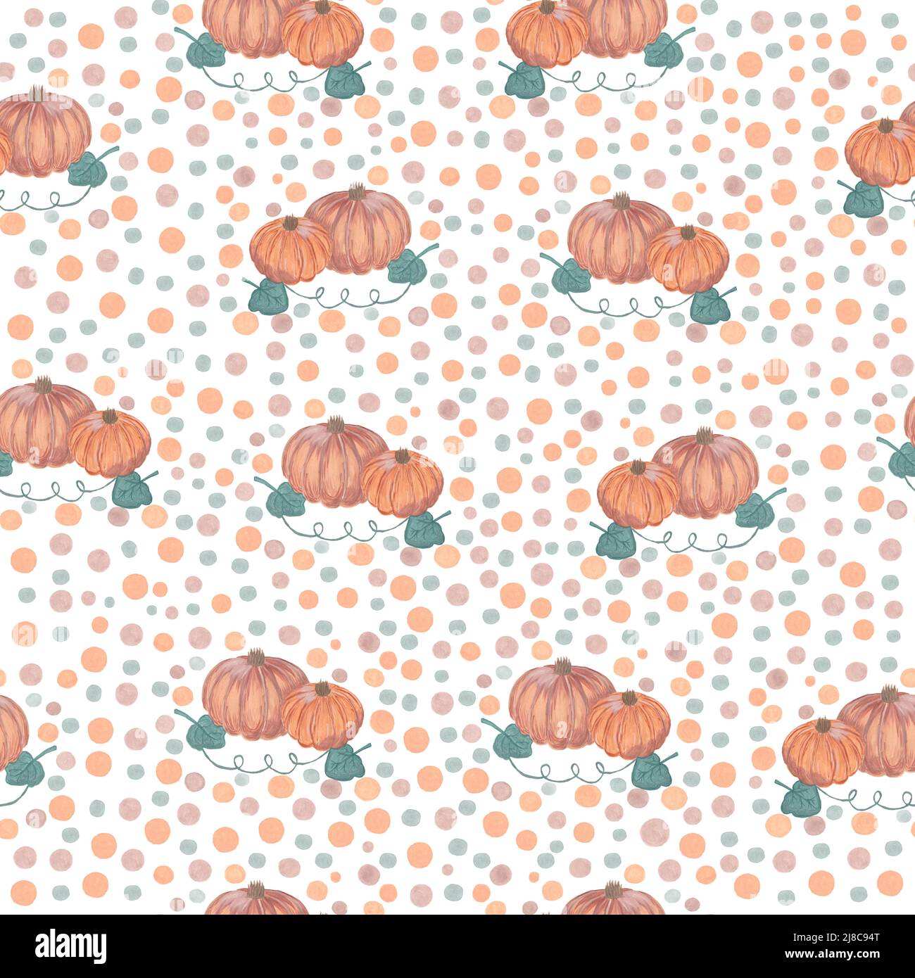 Zucche, disegno senza cuciture su sfondo bianco, disegno a mano con tecnica acquerello Foto Stock
