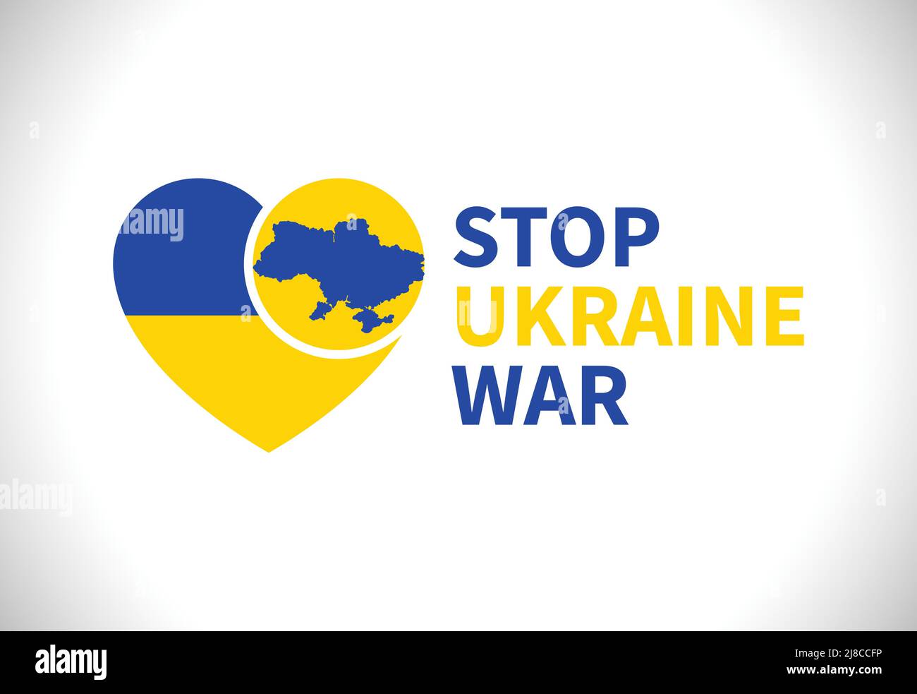 Bandiera Ucraina cuore e cartografia segno con STOP ucraina guerra testo Illustrazione Vettoriale