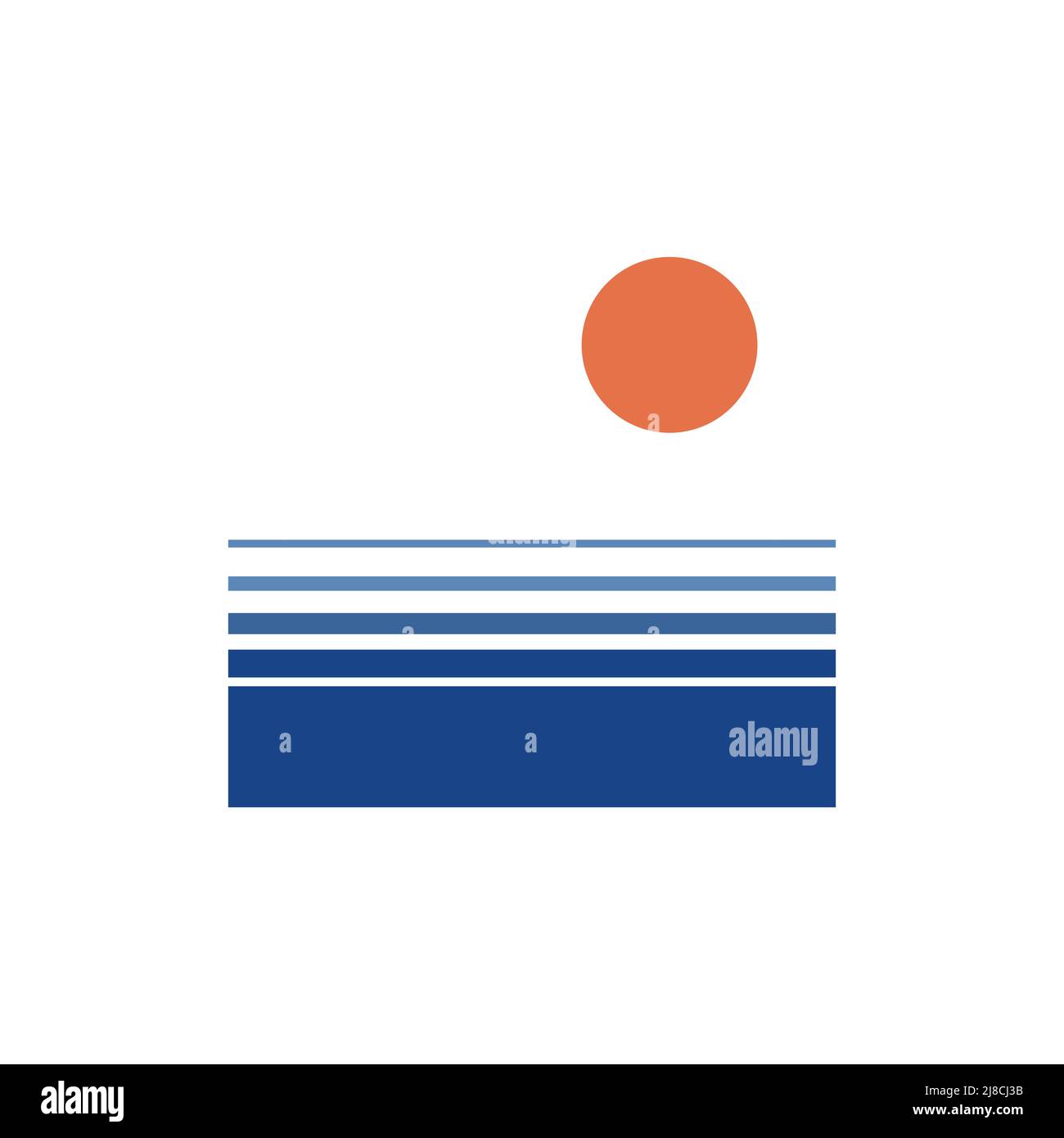 Astratto icona del mare e del sole d'epoca. Logo Vector Sun and Wave. Poster retrò, simbolo geometrico Illustrazione Vettoriale
