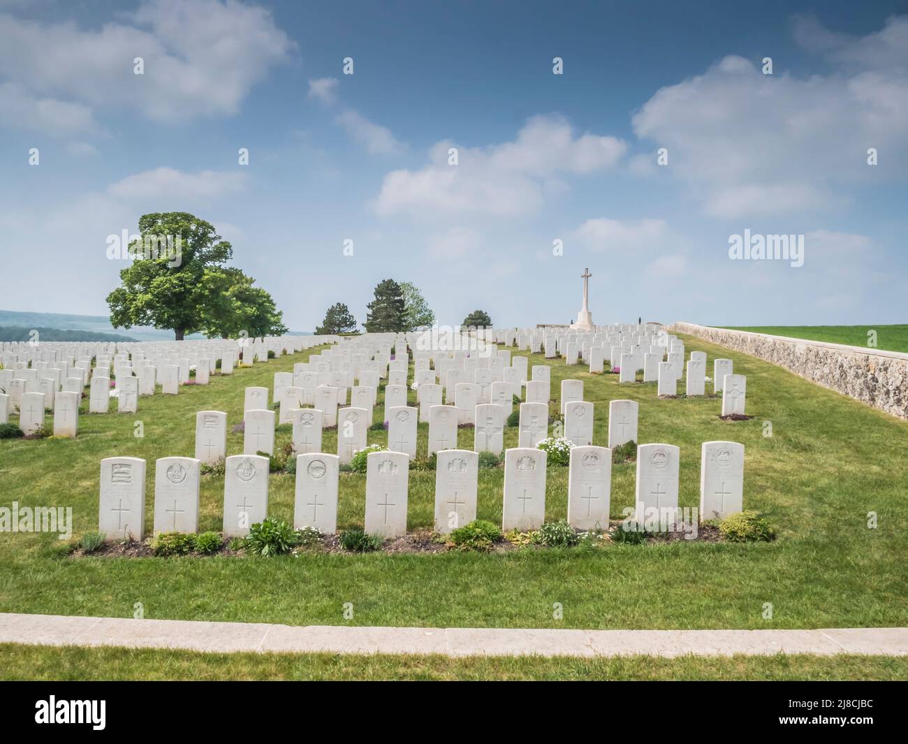 L'immagine è del cimitero britannico Marfaux della prima Guerra Mondiale vicino a Marfaux. Il cimitero è di soldati che sono morti nel luglio 1918 Marne offensiva Foto Stock