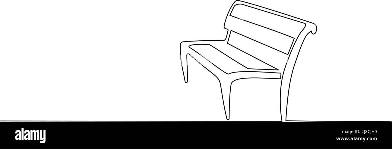 Panca nel parco. Disegno continuo in stile minimalismo a una linea. Illustrazione vettoriale Illustrazione Vettoriale