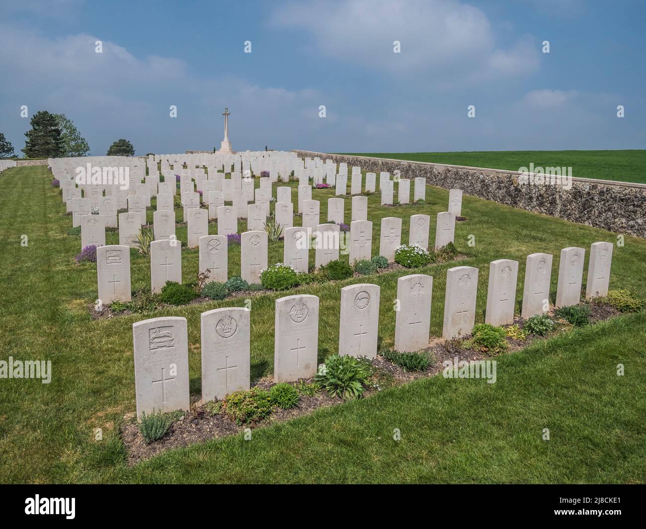 L'immagine è del cimitero britannico Marfaux della prima Guerra Mondiale vicino a Marfaux. Il cimitero è di soldati che sono morti nel luglio 1918 Marne offensiva Foto Stock