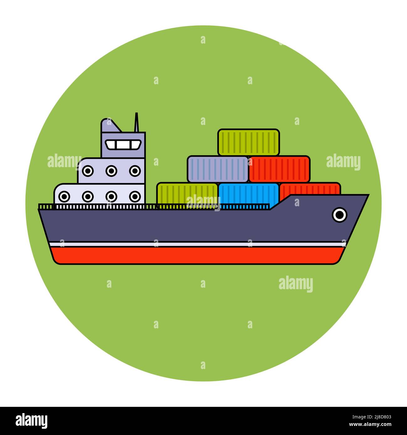 una nave da carico trasporta i contenitori al porto. illustrazione del vettore piatto. Illustrazione Vettoriale