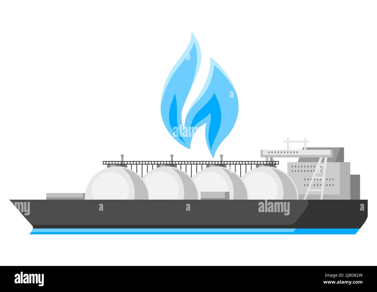 Illustrazione della nave che trasporta gas naturale negli impianti di stoccaggio. Immagine stilizzata industriale e commerciale. Illustrazione Vettoriale