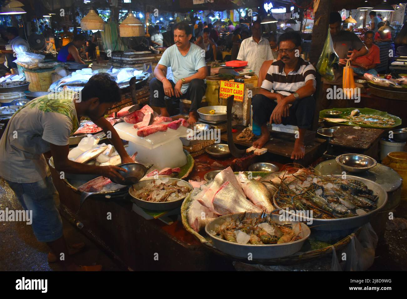 Kolkata, Bengala Occidentale, India. 15th maggio 2022. I venditori di pesce aspettano i clienti in un mercato a Kolkata. (Credit Image: © Sudipta Das/Pacific Press via ZUMA Press Wire) Foto Stock