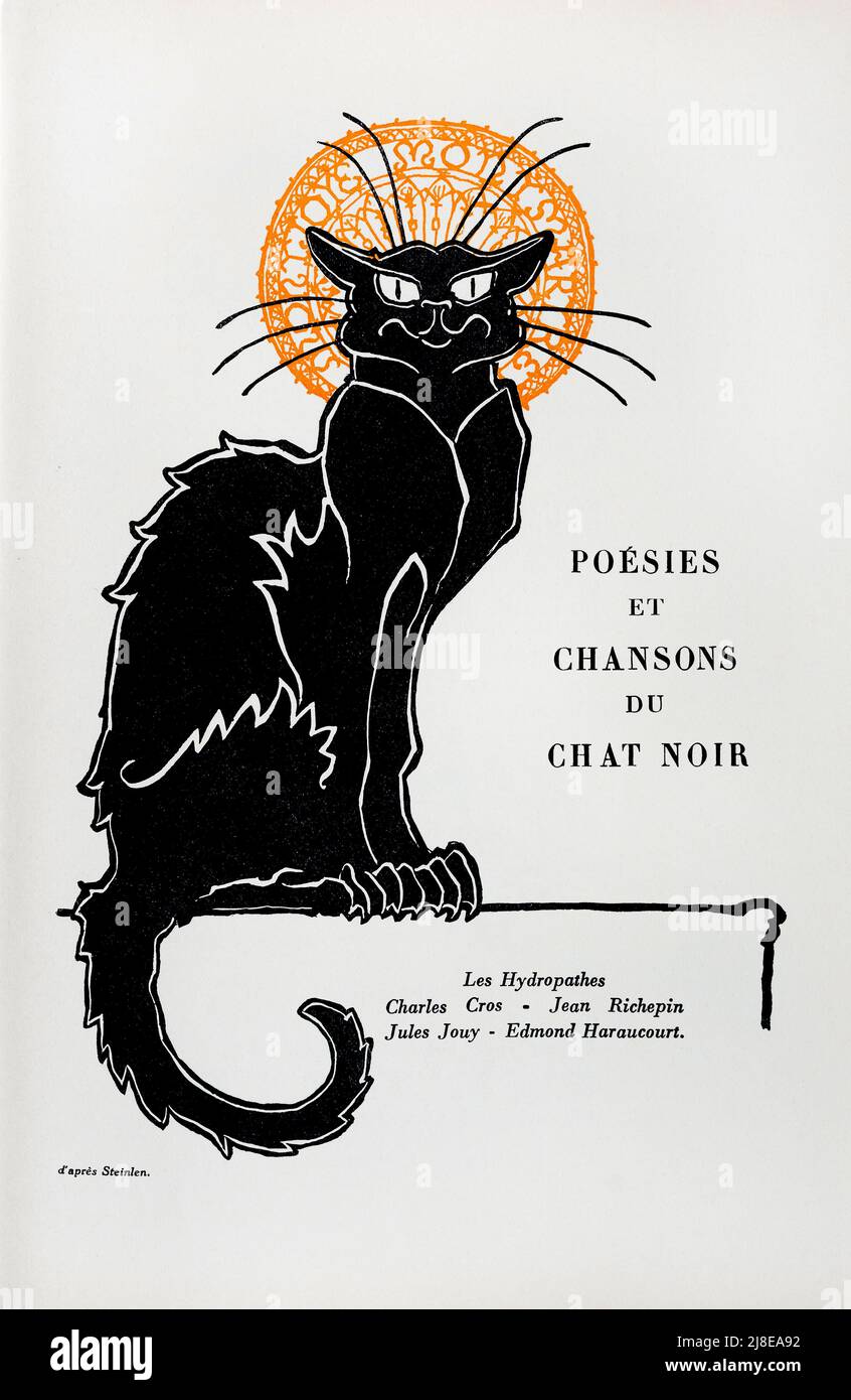 1930s Gatto nero dal libro francese 'Poésies et Chansons du Chat Noir'. Foto Stock
