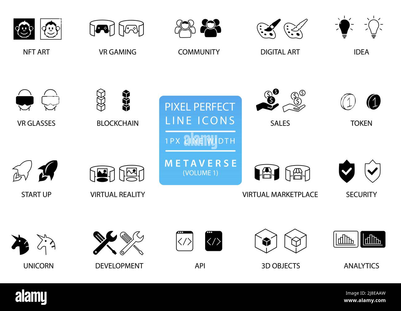 Pixel metaverse Perfect Vector Icon Set Illustrazione Vettoriale