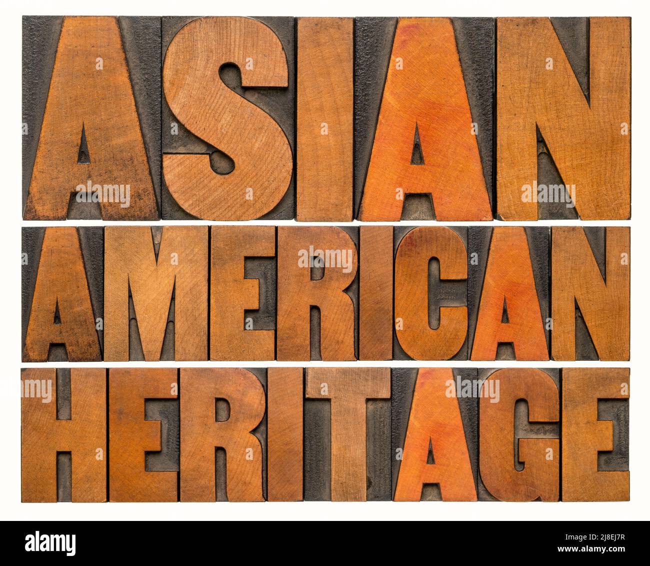 Asian American Heritage - Abstract parola isolata nel tipo di legno di stampa letterale vintage Foto Stock